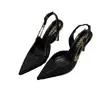 Zapatos de tacón alto con pedrería negra para mujer, nuevo estilo 2026, punta fina, tacón de aguja, hebilla metálica, sandalias elegantes para la noche