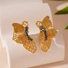 Pendientes de Mariposa con Diamantes de Color Metálico Retro Estilo Francés, un Versátil Uso Bidireccional, Estilo de Nicho, Pendientes de Alta Gama para Mujer