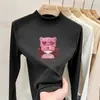 Camiseta de manga larga con cuello semi-alto, de forro polar de doble cara para otoño e invierno, cepillada para abrigar, perfecta como capa interior, linda para niñas pequeñas