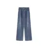 Jeans Azuis Vintage Feminino Outono Novo Menina Cheinha Cintura Alta Solto Emagrecedor Reto Perna Larga Calças Perna Larga Calças Formato Pera