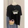 Camiseta de Manga Corta de Algodón Puro Gris Carbón con Hombro Recto para Mujer, Nueva Moda 2026, Top Elegante, Estilo Básico de Verano