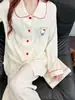 Pijama de Algodón Nube para Mujer, Estilo Coreano Dulce Ins Delgado de Manga Larga y Pantalón Largo Holgado, Se Puede Usar Fuera de Casa, Ropa para el Hogar