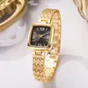 Pulseira Quadrada de Liga com Relógio Padrão Ondulado Pulseira de Aço Relógio Feminino Numerais Romanos Simples Relógio a Quartzo