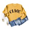 Amazon desejo nova blusa de manga comprida ciao simples letra gola redonda suéter pulôver camisa de base solta para mulheres