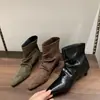 Nueva Colección Otoño/Invierno 2026: Botines de Tacón Alto de Diseño Exclusivo para Mujer, Botas Ajustadas de Ante Plegadas, Botines Bajos de Punta Cuadrada Estilo Francés