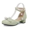 Nuevas Sandalias Chinas Baotou Ligeras Nacionales Zapatos de Tacón Medio para Cheongsam Sandalias Hanfu de Tacón Grueso con Perlas 28-43 Zapatos de Comercio Exterior para Padres e Hijos