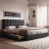 Hogar Francés Retro Almacenamiento Patrón de Gofre Cama Dormitorio Principal Cama Italiana Lujo Ligero Estilo Vintage Cama de Boda Dormitorio