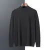 Suéter de imitación de alta calidad para hombre 100% cachemira pura, cuello semi-alto, tejido de punto casual de negocios para otoño e invierno, camiseta básica de color liso