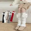 26 calcetines altos Lolita para niños y niñas, estilo ballet, moño lindo, calcetines blancos apilados, calentadores de piernas de otoño e invierno