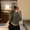 Camiseta Interior Transfronteriza para Mujer, Estilo Americano Otoñal, Cuello Redondo, Nueva 2025, Top Delgado de Manga Larga Corta de Alta Gama