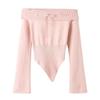 Suéter con cordones y lazo de cuello alto para mujer, top irregular ajustado y sexy, estilo otoño 2023