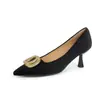Tacones Altos Poco Profundos Puntiagudos Gamuza Elegante Elegante 2025 Principios de Primavera Nuevos Hebilla Metálica Zapatos Profesionales de Trabajo para Mujer