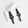 Pendientes Amazon transfronterizos, extragrandes, electrochapados, elegantes, de estilo largo, con un toque de alta gama, adornados con borlas y pedrería negra