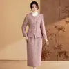Novo conjunto de outono estilo chinês para mães, jaqueta inspirada na Chanel, roupas para mulheres de meia-idade e idosas, vestido de noiva tradicional chinês, conjunto de saia de duas peças
