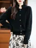 Nova Jaqueta de Malha Versátil 2025 Outono e Inverno 100% Lã Pura Fio Duplo Feminina Suave e Macia Cardigan Suéter Simples Coreano