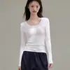 Camiseta Básica de Manga Larga con Cuello Redondo, Polar Fino Cepillado Versátil Eco-Silk de 260g para Mujer, Otoño e Invierno, Top de Hombro Normal