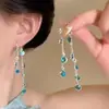 Aretes Largos con Borlas Color Azul Glaciar para Mujer, Aretes Largos de Gota de Agua, Diseño de Nicho, Aretes Elegantes de Alta Gama, Nuevo Estilo 2025