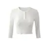 26836-26 Outono Estilo Francês Gola Redonda Vazado Liso Jacquard Curto Cropped Meia Manga Com Babados Tricô