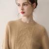 Suéter Pulôver Feminino de Cashmere 100% Puro Coreano Versátil de Três Fios com Gola Redonda e Trançado para Usar por Baixo com Efeito Emagrecedor Solto