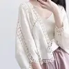 Cárdigan hueco de punto para mujer, prenda exterior de primavera y verano, top fino, camisa de encaje, camisa protectora solar, camisa para aire acondicionado, chal versátil
