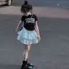 Conjunto de Verano para Niñas 2025 Nuevo Elegante Camiseta de Manga Corta Infantil Falda Corta Plisada de Moda Conjunto de Dos Piezas Falda de Pastel