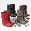 Botas de caballero de color liso con tacón cuadrado de altura media para otoño e invierno, botas de cuero de caña media con punta redonda, ligeras, suela de goma antideslizante, botas para mujer de talla grande
