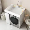 Armario compacto para lavandería de balcón con fregadero integrado, armario para lavadora de carga superior con tabla de lavar, mueble de baño