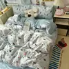Juego de Cuatro Piezas de Algodón Puro Grado Materno e Infantil, Estilo Ins Algodón Fresco Lavado Dibujos Animados Juego de Tres Piezas para Ropa de Cama de Dormitorio Estudiantil