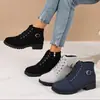 Botas Martin para mujer de talla grande transfronterizas 2024 nueva moda estilo coreano punta redonda tacón grueso tacón alto casual suela gruesa con cordones botas cortas