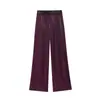 Suéter holgado de cuello redondo para mujer, tela brillante de otoño, top de manga corta estilo globo + Pantalones de pierna ancha con cinturón