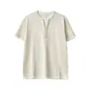 Ropa Masculina Apo Transfronteriza Camisa de Punto con Cuello en V y Retazos Falsa de Dos Piezas para Hombre, Camiseta de Lino de Manga Corta Estilo Old Money de Verano.