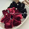Veludo de alta qualidade, presilhas de unha, pérola, borda de pressão, intestino grosso, laço de cabelo, rabo de cavalo elegante, corda de amarrar texturizada, cabeça feminina, flor