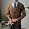 Otoño Nuevo Suéter de Color Sólido para Hombre Estilo Coreano Suéter de Punto Chaqueta Cárdigan Casual Holgado a la Moda Suéter para Hombre Combinable