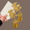 Horquilla Dorada con Borla de Flor Dorada Estilo Mismo que Yu Shuxin para Mujer 2026 Nuevo Modelo Estilo Chino Nuevo Retro Pinza Lateral para el Cabello Accesorio para el Cabello