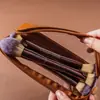 Brocha de maquillaje portátil de un solo mango y doble extremo, color café, transfronteriza, que incluye una brocha para base con forma de lengua y una brocha para contorno, con cerdas suaves, ideal para principiantes