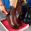 Botines Cortos de Piel Suave para Mujer 2025 Otoño e Invierno Nuevo Estilo Botas con Forro de Lana Tipo 'Mom Shoes' Plataforma Suela Gruesa Botas de Algodón Engrosadas Botas para Mujer