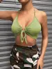 Nueva moda transfronteriza para mujer: top corto estilo chica picante con cuello halter, cordones, ajustado y que revela la cintura