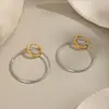 Brincos de Argola Grande Bicolor Exagerados em Aço Inoxidável Transfronteiriços com Pingente Ouro 18K High-End Estilo Ins Brincos que Preservam a Cor para Mulheres