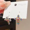 Estilo Lujo Ligero Pendientes Coloridos de Cruz Incrustados con Diamantes Moda Retro Europea y Americana Pendientes Exquisitos Pendientes de Nicho de Gama Alta para Mujer