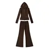 Sudadera con capucha y cremallera Derong Yoga + Pantalones acampanados con cordón de cintura alta - Pantalones casuales - Traje deportivo para mujer