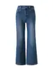 2613405-Jeans Vintage de Algodão Lavado Nanyou de Perna Larga Levemente Flare Calça Casual Simples Nova para o Início do Outono Feminina