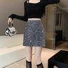Falda de Lentejuelas Línea A con Lunares Otoño Diseño Nicho para Mujer Plata Brillante Falda Corta Ajustada a la Cadera