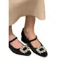 Zapatos Mary Jane de Cuero Suave Estilo Francés con Hebilla Cuadrada de Pedrería, Elegante Diseño de Correa Única, Perfectos para Combinar con Vestidos, con Tacón Grueso