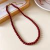 Ancla de Acero Inoxidable Collar de Cuentas Redondas de Vidrio Rojas Cadena Clavicular de Cuentas Retro Estilo Hong Kong Joyería de Alta Gama para Viajeros