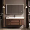 Novo conjunto de gabinete de banheiro estilo vintage em madeira de nogueira com lavatório e bancada de cerâmica integrados