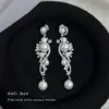 Pendientes de Borla de Zirconia Resistentes Estilo Francés, Temperamento Elegante Vintage, Pendientes de Perla con Clavo, Lujo Ligero, Sensación de Alta Gama, Pendientes Estilo Mediados de Siglo