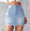 Europa e Estados Unidos transfronteiriços verão 2025 nova saia jeans slim-fit feminina lavada cor clara desfiada linha A