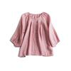 Senso Artístico Japonês Ramo Alto Osso Fofo Ramie Puro Elegante Plissado Gola Redonda Manga Camisa Top Leve Feminino