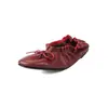 Zapatos de Moda Plisados Estilo Abuela de 1 cm 2026 Verano Nuevo Estilo de Comercio Exterior Punta Redonda Moño Zapatos Planos de Cuero Suela Suave