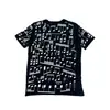 Camiseta Unissex Tendência Estilo Retrô Americano Gola Redonda Manga Curta Estampada com Nota Musical Transfronteiriça Nova Vintage Europeia e Americana